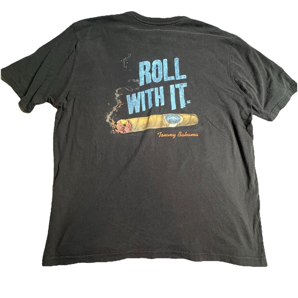 Tommy Bahama Shirt Adult Large Black Cigar Roll With IT Graphic Short Sleeve